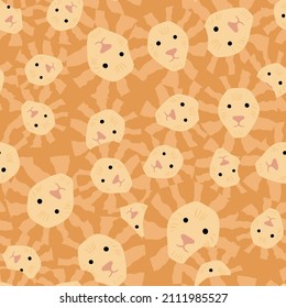 Lion pattern seamless in freehand style. Head predator on colorful background. Vector illustration for textile prints, fabric, banners, backdrops and wallpapers.