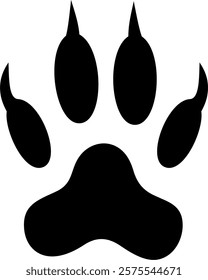 Lion paw print. Vector image. Paw Prints. Black paw .Paw icon vector illustration isolated on white background. Dog, cat, bear, wolf . Legs. Foot prints. Animal Tracks. Vector illustration