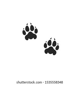 Lion paw print. Wild animal. Isolated paw prints on white background