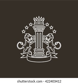 Lion and pillar line logo vector