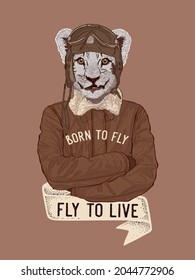A Lion pilot in a vintage style, vector illustration