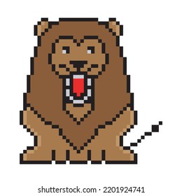 lion Pixel Art isolated on white Background. Vector illustration.