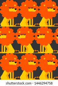 Lion pixel art pattern seamless. Cute Leo 8 bit background. Vector texture