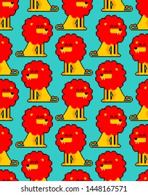 Lion pixel art pattern seamless. Cute Leo 8 bit background. Vector texture