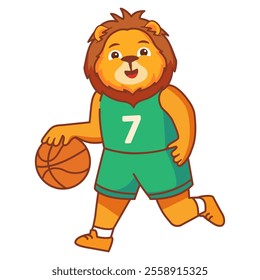 Lion play basketball.Lori
basketball cartoon mascot.
Sport animal cute lion basketball player.Isolated on white background.Vector illustration.