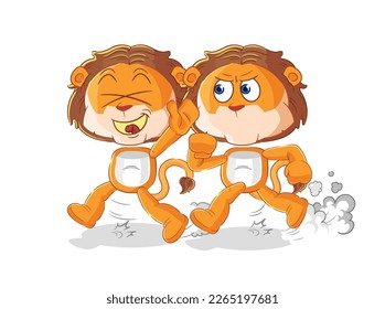 the lion play chase cartoon. cartoon mascot vector