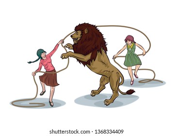 lion play with girl