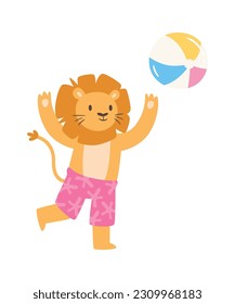 Lion Playing With Ball Vector Illustration