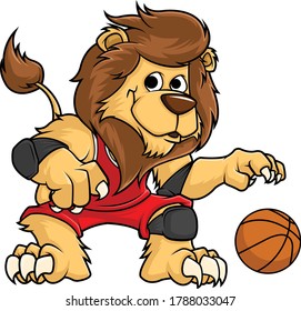 Lion Playing Basketball Vector Illustration