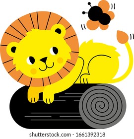 Lion playing with a butterfly