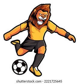lion playing football mascot logo vector illustration