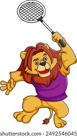 A lion playing game badminton of illustration