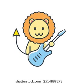 Lion playing guitar illustration. A cute lion is playing a guitar. The image symbolizes courage and pursuing your passions.