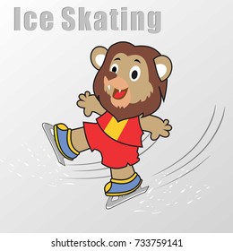 Lion Playing Ice Skating Vector Cartoon