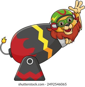 a Lion is playing with rocket circus for with the great costume of illustration