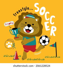 lion playing soccer funny animal cartoon