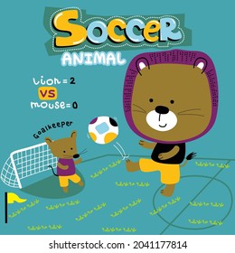 lion playing soccer with mouse funny animal cartoon