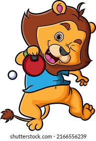 The lion is playing the table tennis of illustration
