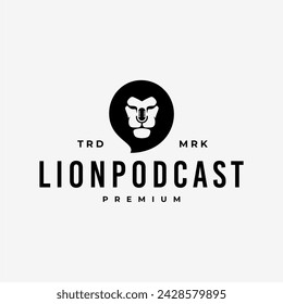 LION PODCAST MICROPHONE WILD LIFE VINTAGE HIPSTER LOGO VECTOR ICON ILLUSTRATION