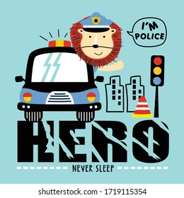 lion the policeman funny animal cartoon,vector illustration