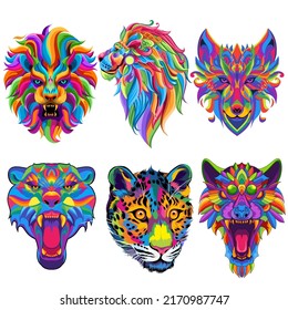 lion pop art Set Premium Design Collection Vector Illustration