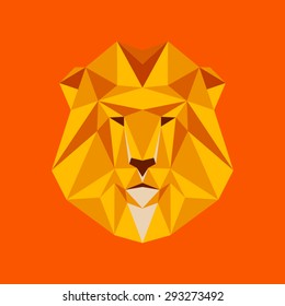 Lion portrait. Abstract low poly design. Vector illustration.