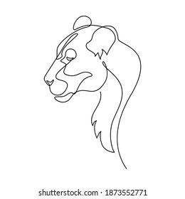 Lion portrait in continuous line art drawing style. Lioness profile minimalist black linear sketch isolated on white background. Vector illustration