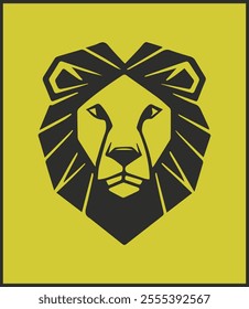 lion portrait geometrycal outline isolated on yellow background