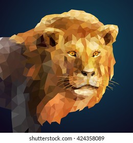 Lion portrait. Low poly design. Polygonal illustration.