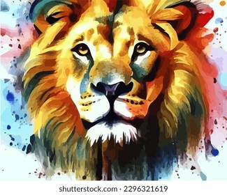 Lion portrait painting in watercolor style, vector EPS 10 illustration 