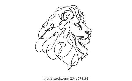 Lion portrait side face continuous line art drawing style, Design template linear minimal style. Vector illustration.