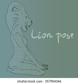 Lion pose in yoga with female and lion head