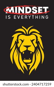 Lion Poster Design, Monday Motivation, Mindset Is Everything, Mind Motivation Poster Simple Poster Design.