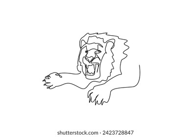 lion predator attack dangerous head face one line art design