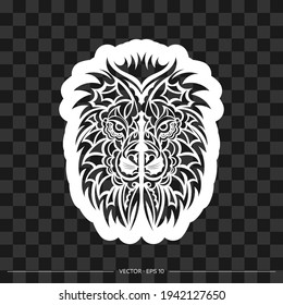 Lion print. Lion face in Mayan style. Vector