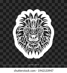 Lion print. Lion face in Mayan style. Vector illustrator.