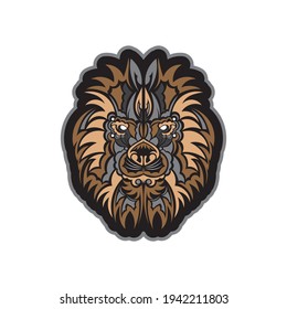 Lion print. Lion face in Mayan style. Exclusive style. Vector illustrator.