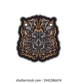 Lion print. Polynesian-style lion face. Good for clothing and textiles. Exclusive style. Vector 
