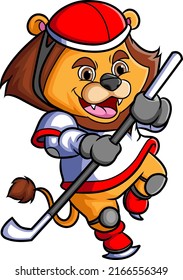 The lion as the professional hockey player of illustration