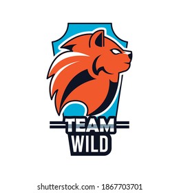 lion profile head animal emblem icon with team wild lettering vector illustration design