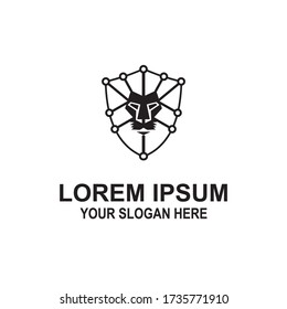 lion profile with shield of motherboard for security, communication or network company.
