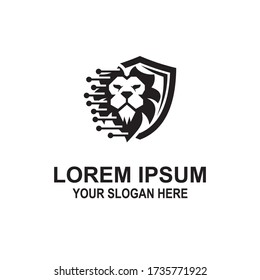 lion profile with shield of motherboard for security, communication or network company.
