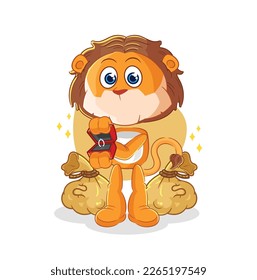 the lion propose with ring. cartoon mascot vector