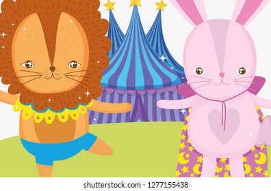 lion and rabbit entertainmen with circus big top