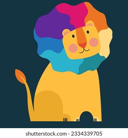 Lion with rainbow mane. Baby vector illustration. For print, postcards, posters, children's clothing