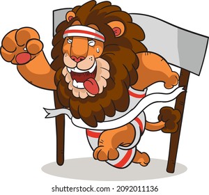 The lion ran to the finish. vector illustration