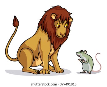 lion and rat draw cartoon vector