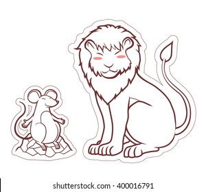 lion and rat friendship cartoon art  for die cut