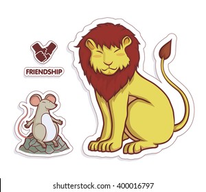 lion and rat friendship cartoon and logo art  for die cut colorful