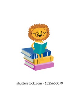 lion reading a book